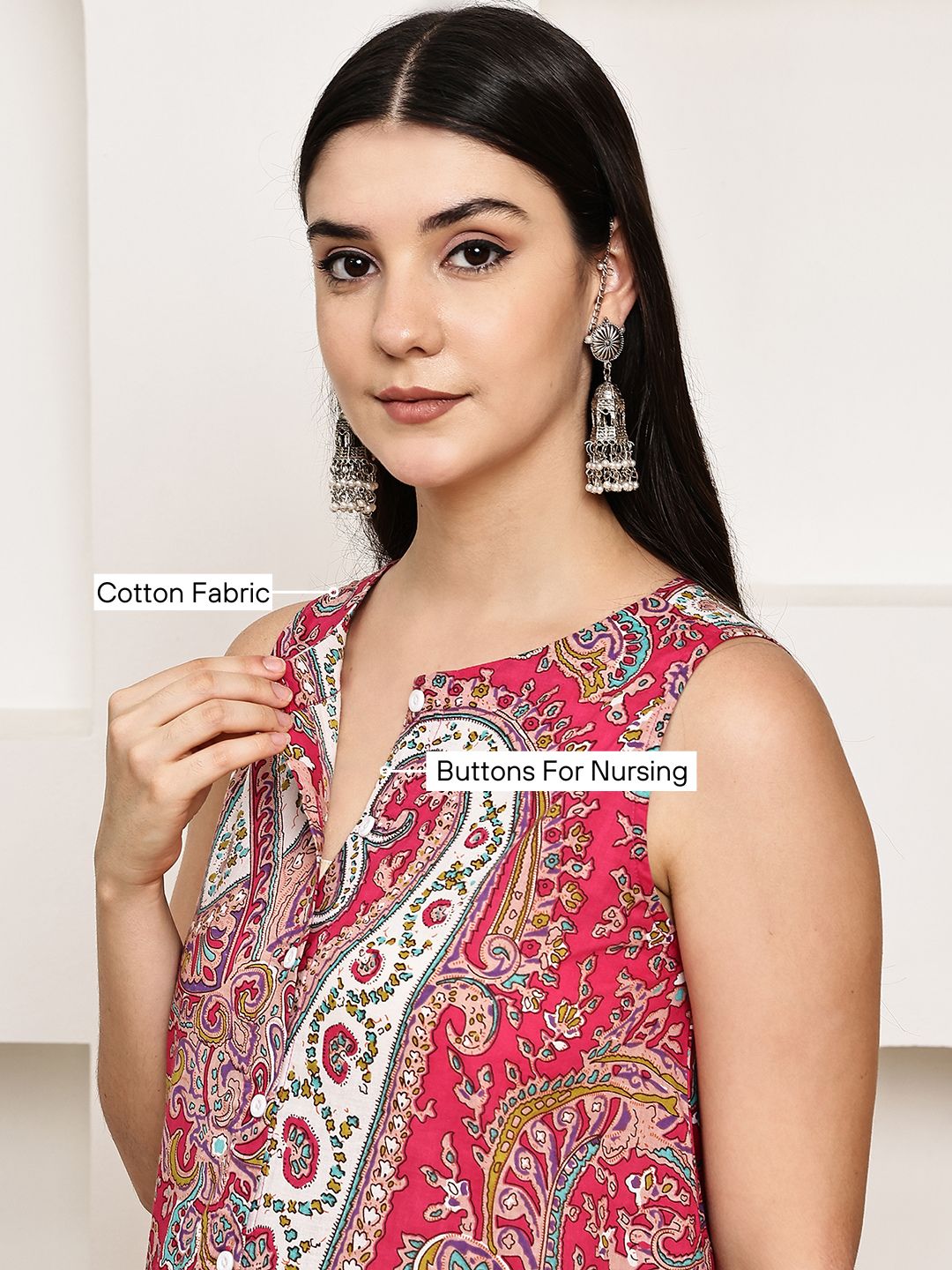 Pink Paisley Cotton Maternity Kurta with Trouser