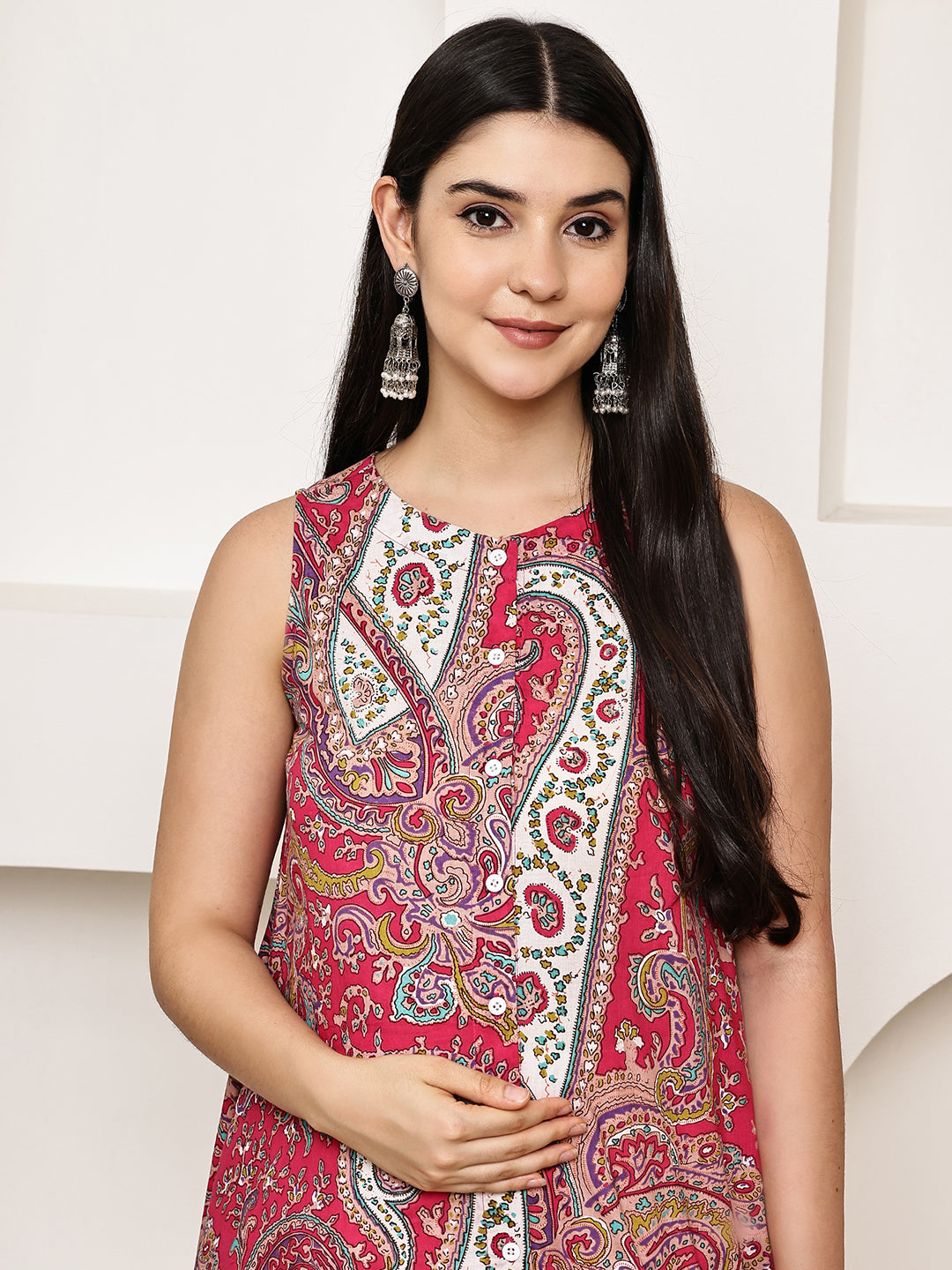 Pink Paisley Cotton Maternity Kurta with Trouser