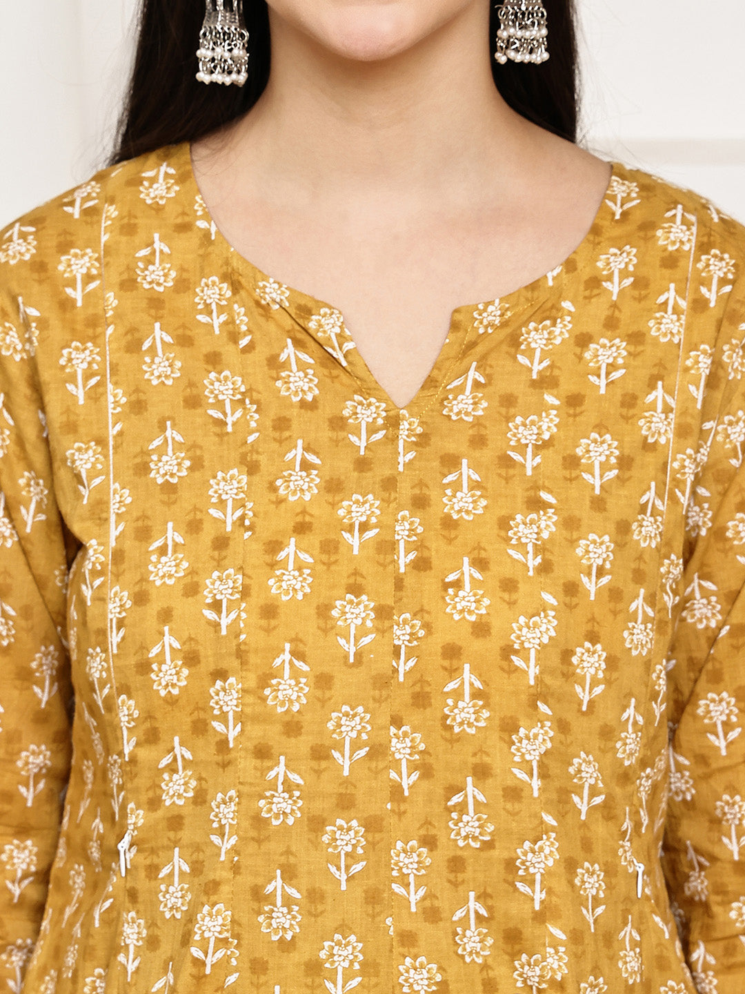 Mustard Floral Cotton Maternity Kurta with Trouser