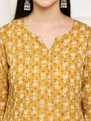 Mustard Floral Cotton Maternity Kurta with Trouser