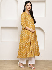 Mustard Floral Cotton Maternity Kurta with Trouser