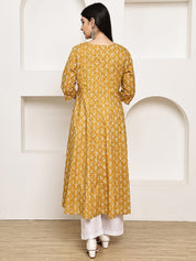 Mustard Floral Cotton Maternity Kurta with Trouser