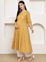 Mustard Floral Cotton Maternity Kurta with Trouser