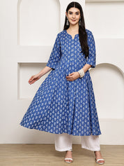 Blue Floral Cotton Maternity Kurta with Trouser