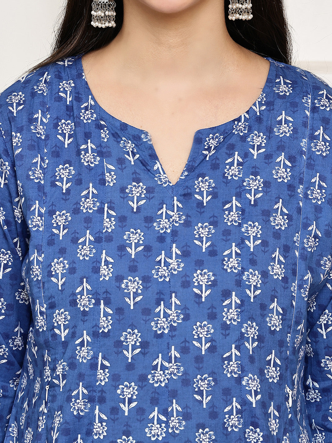 Blue Floral Cotton Maternity Kurta with Trouser