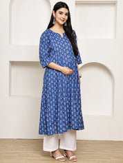Blue Floral Cotton Maternity Kurta with Trouser