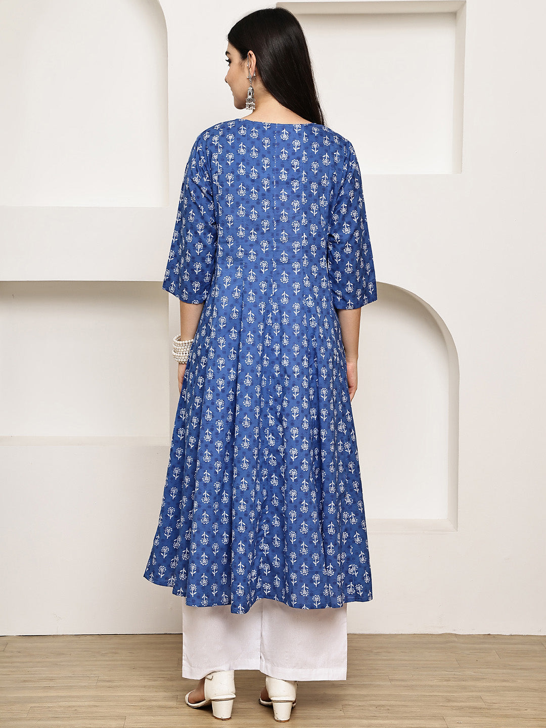 Blue Floral Cotton Maternity Kurta with Trouser