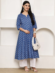 Blue Floral Cotton Maternity Kurta with Trouser