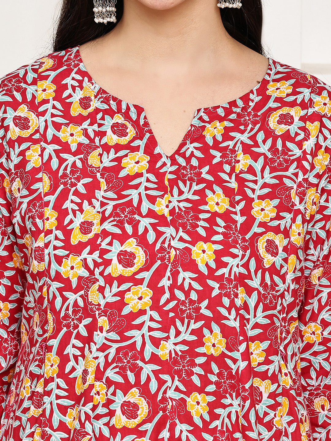 Red Floral Cotton Maternity Kurta with Trouser