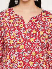 Red Floral Cotton Maternity Kurta with Trouser