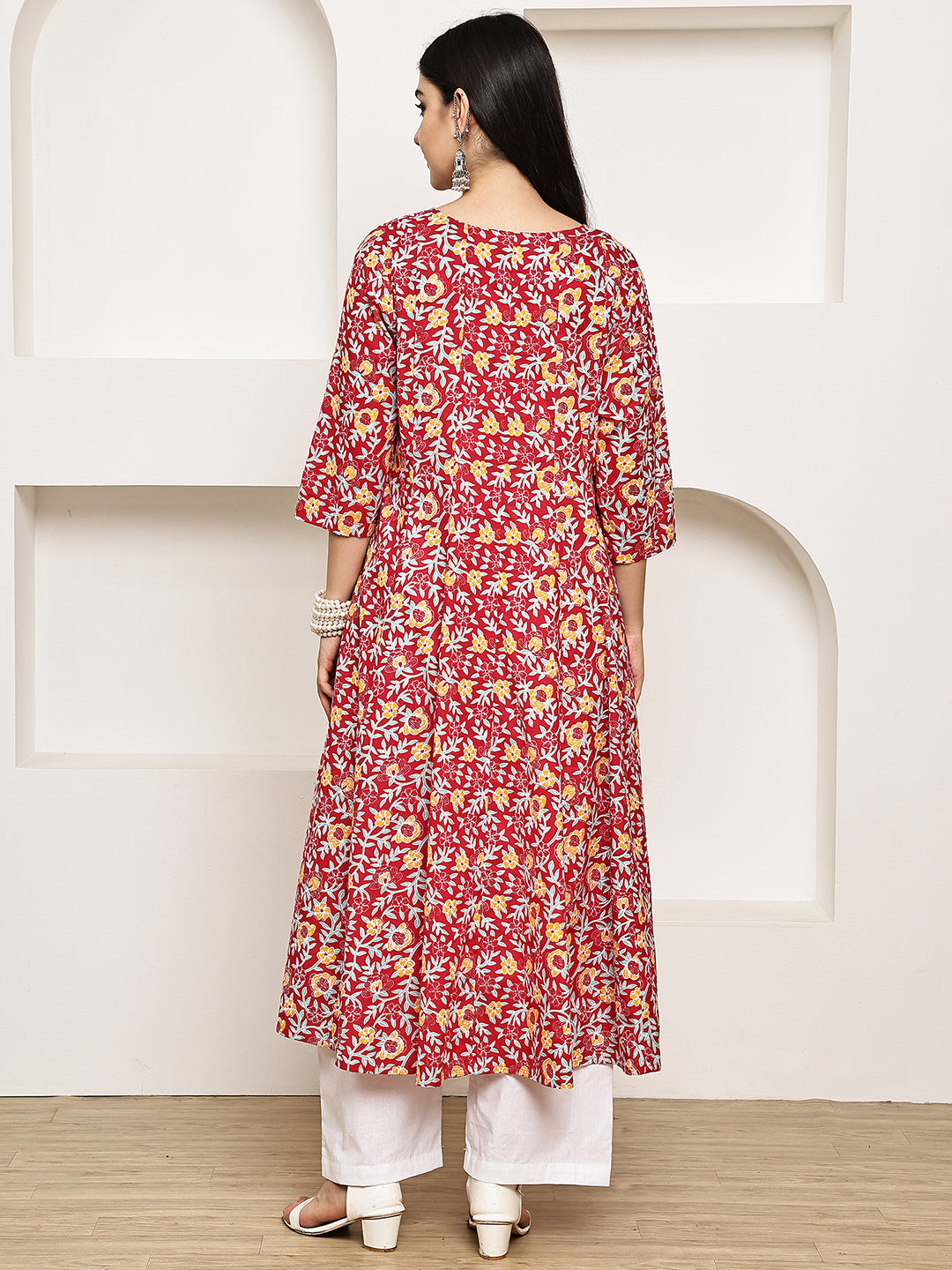 Red Floral Cotton Maternity Kurta with Trouser