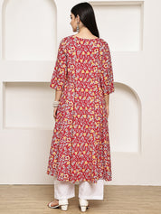 Red Floral Cotton Maternity Kurta with Trouser