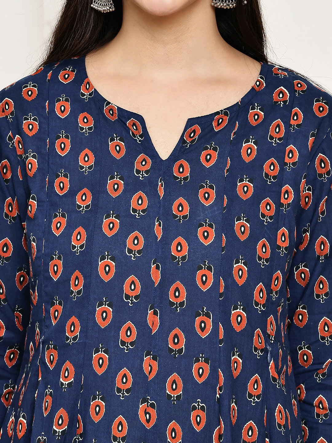 Navy Blue Floral Cotton Maternity Kurta with Trouser