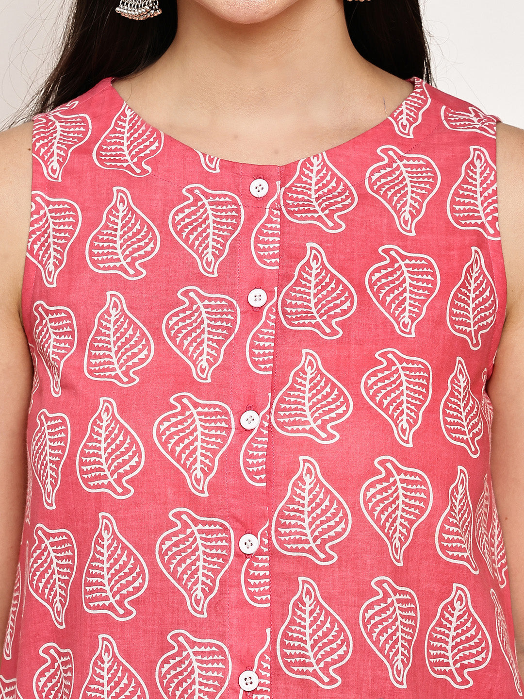 Pink Leaf Cotton Maternity Kurta with Trouser and Dupatta