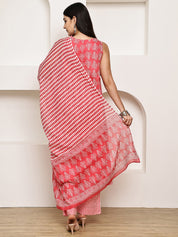 Pink Leaf Cotton Maternity Kurta with Trouser and Dupatta