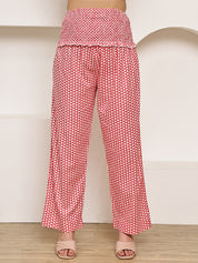 Pink Leaf Cotton Maternity Kurta with Trouser and Dupatta