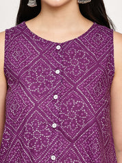 Purple Bandhani Cotton Maternity Kurta with Trouser and Dupatta