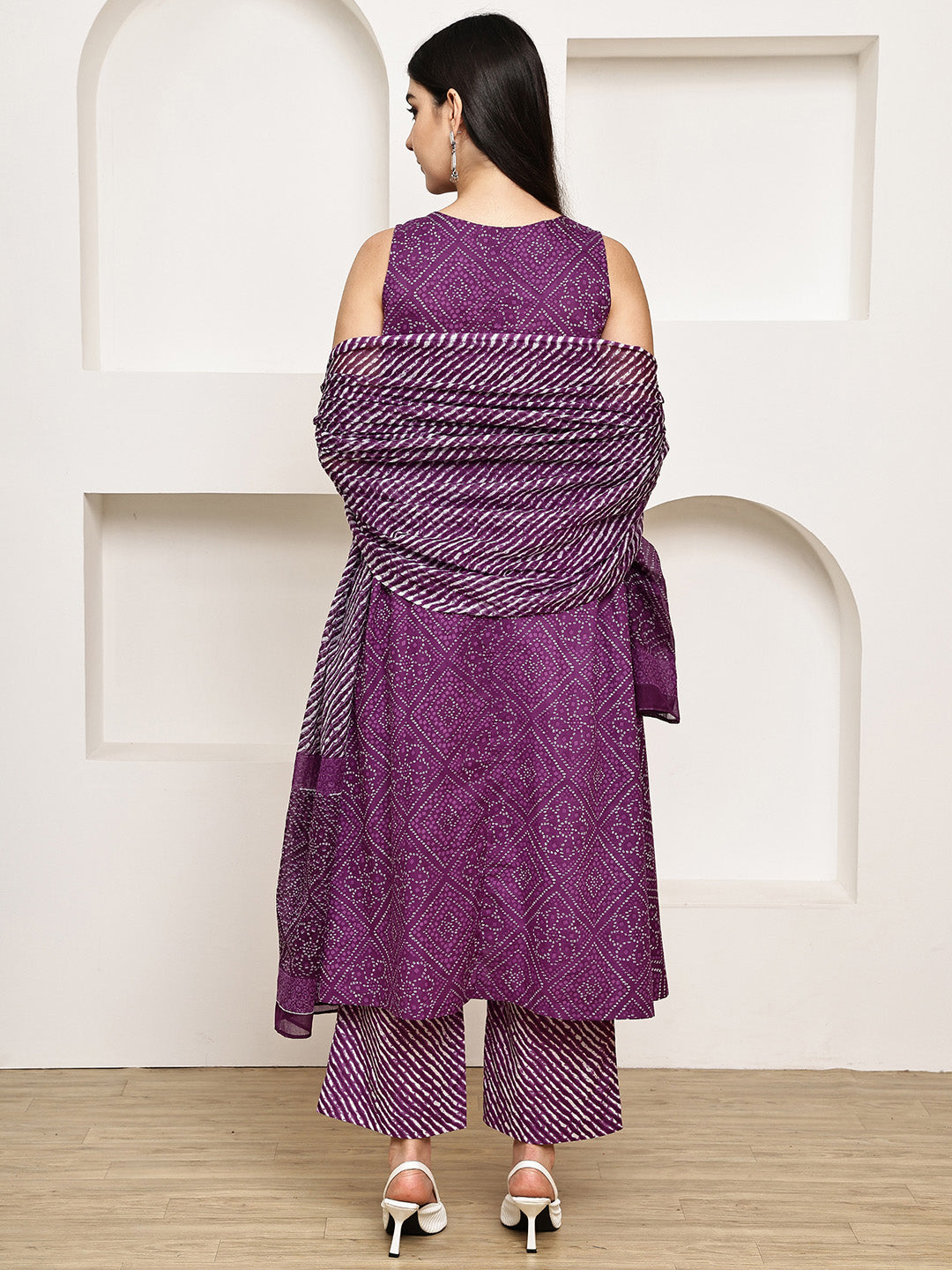 Purple Bandhani Cotton Maternity Kurta with Trouser and Dupatta