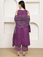 Purple Bandhani Cotton Maternity Kurta with Trouser and Dupatta