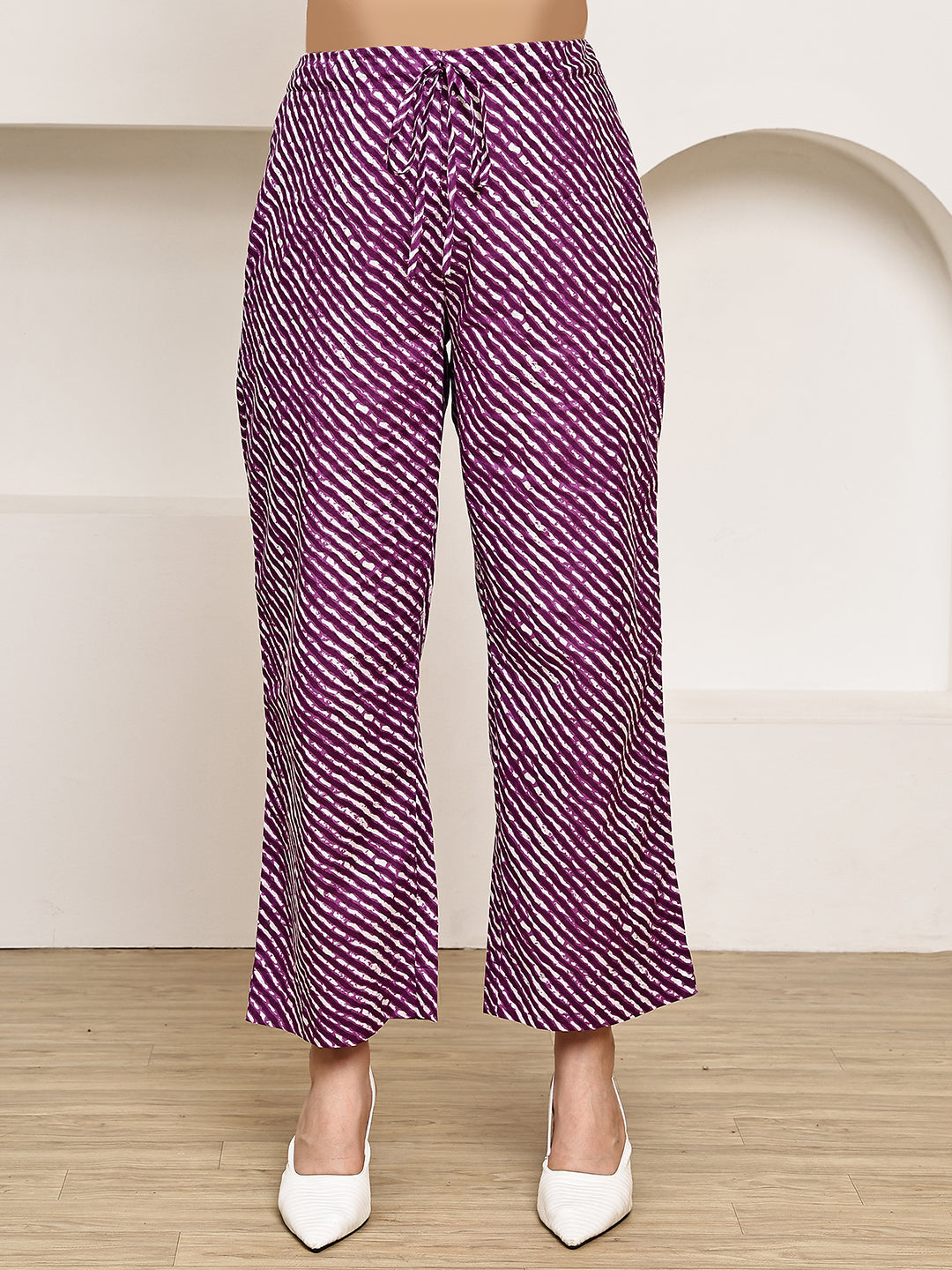 Purple Bandhani Cotton Maternity Kurta with Trouser and Dupatta