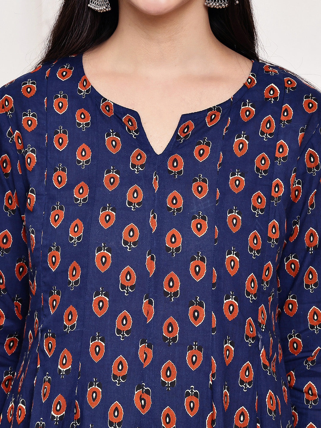 Navy Blue Floral Cotton Maternity Kurta with Trouser