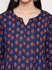 Navy Blue Floral Cotton Maternity Kurta with Trouser