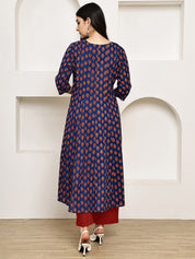 Navy Blue Floral Cotton Maternity Kurta with Trouser