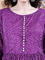 Purple Bandhani Cotton Maternity Kurta with Trouser and Dupatta