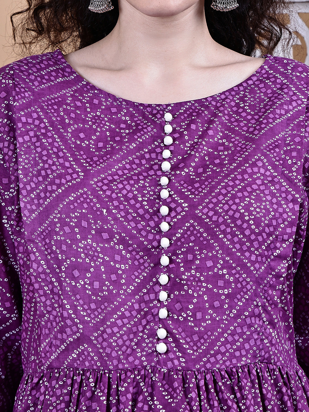Purple Bandhani Cotton Maternity Kurta with Trouser and Dupatta