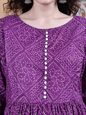 Purple Bandhani Cotton Maternity Kurta with Trouser and Dupatta