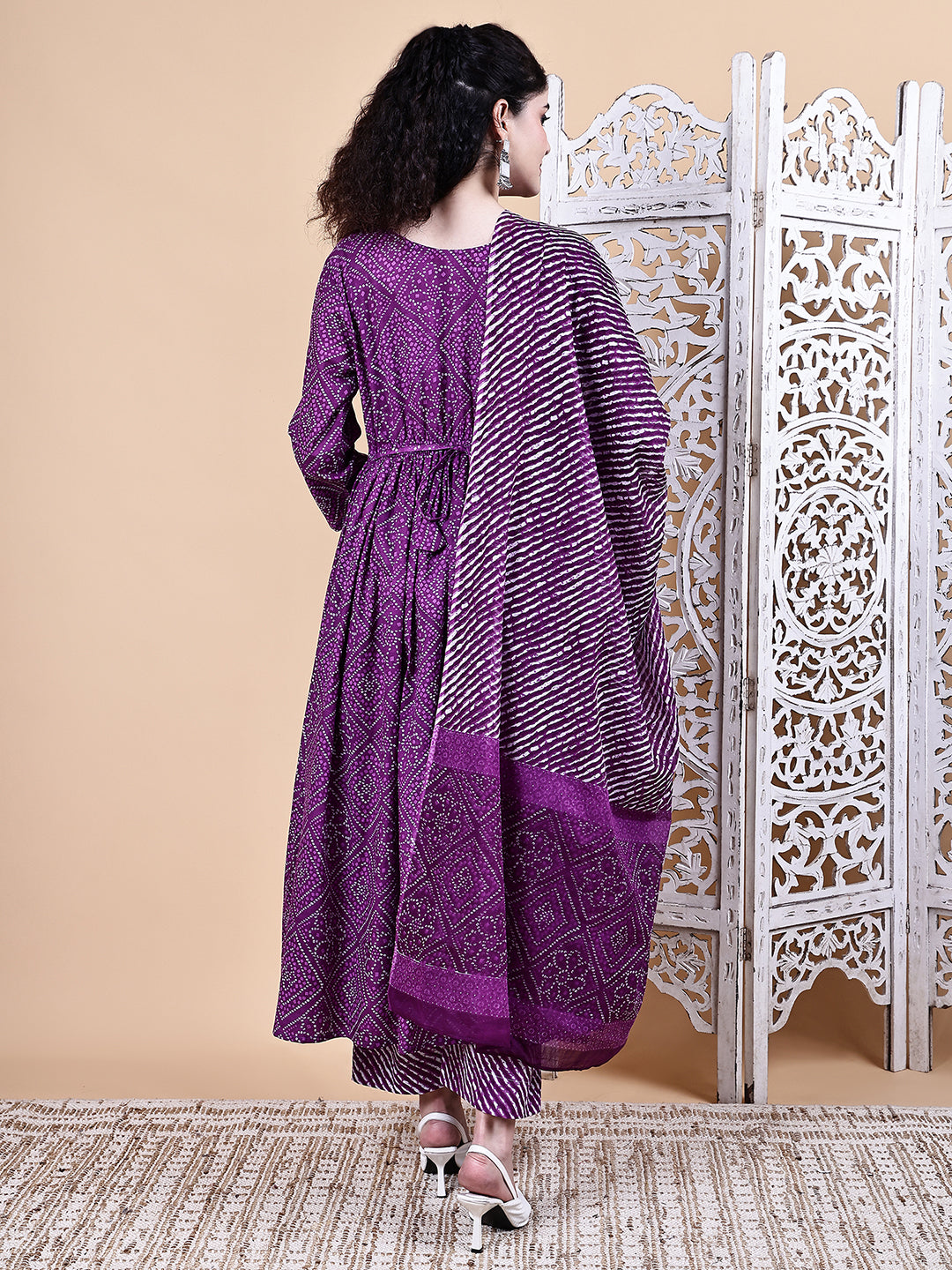 Purple Bandhani Cotton Maternity Kurta with Trouser and Dupatta