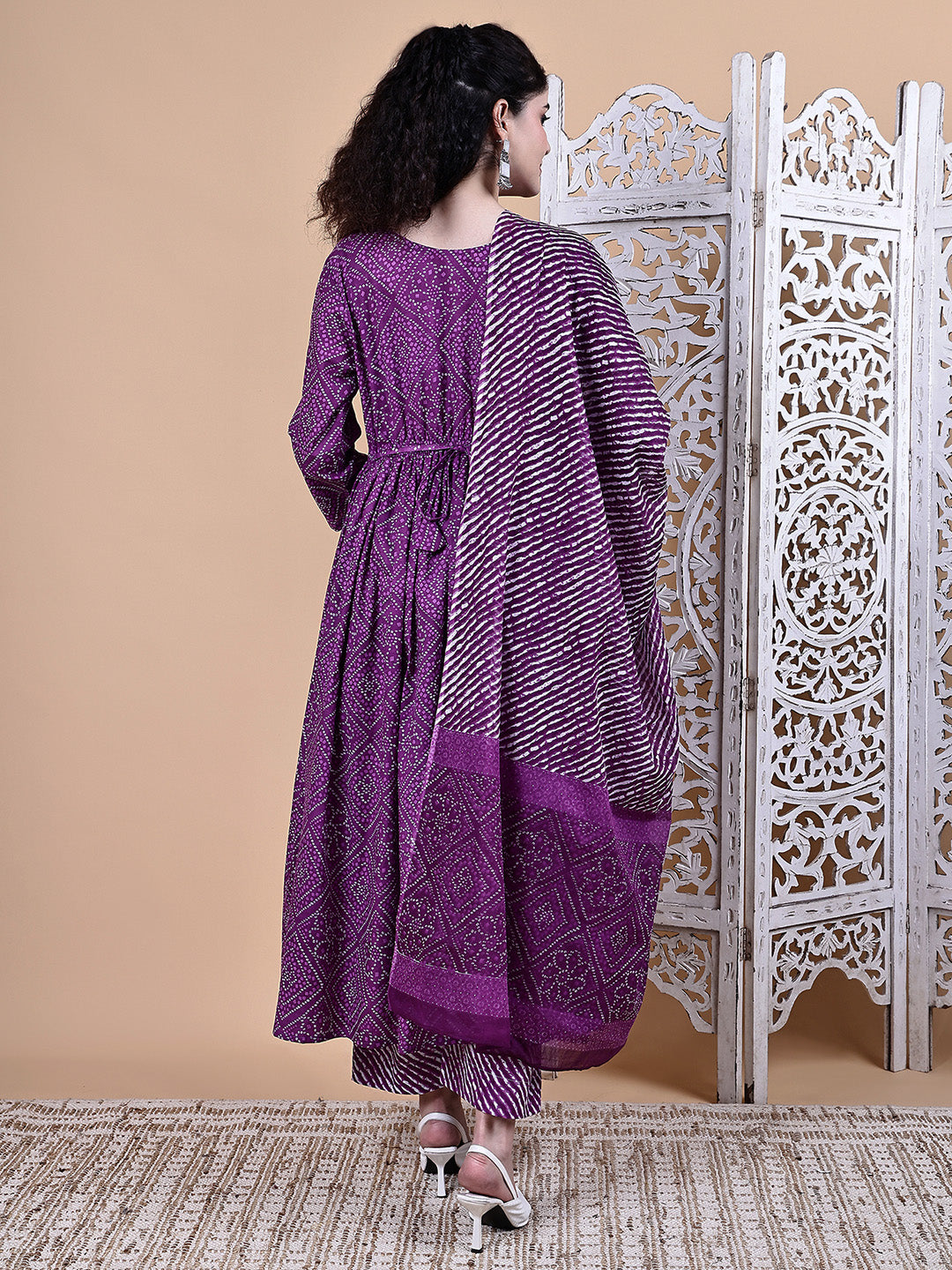 Purple Bandhani Cotton Maternity Kurta with Trouser and Dupatta