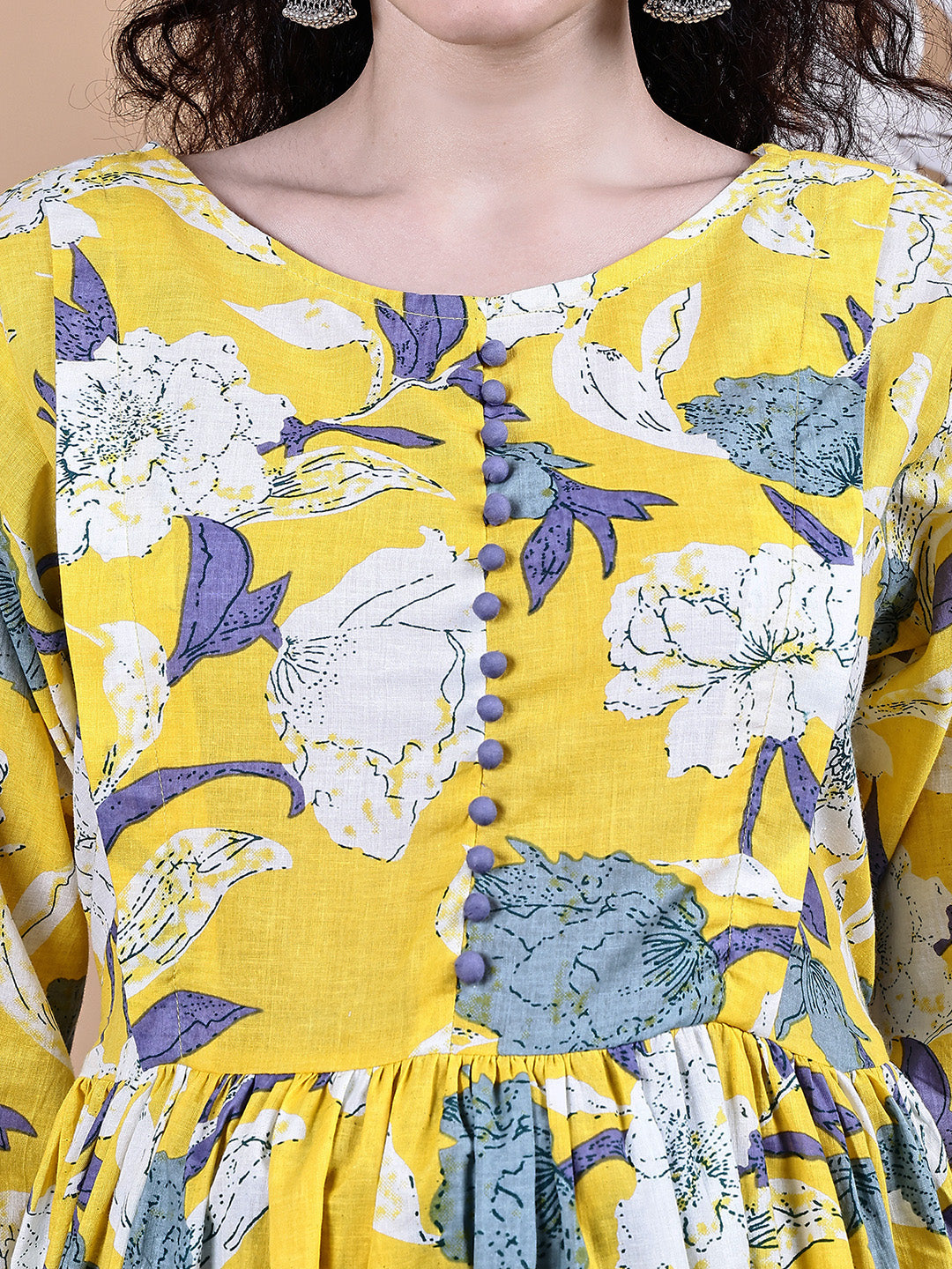 Yellow Floral Cotton Maternity Kurta with Trouser and Dupatta