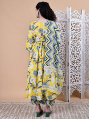 Yellow Floral Cotton Maternity Kurta with Trouser and Dupatta