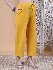 Yellow Ikkat Stripe Cotton Maternity Kurta with Trouser and Dupatta