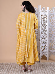 Yellow Ikkat Stripe Cotton Maternity Kurta with Trouser and Dupatta