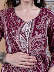 Maroon Paisley Cotton Maternity Kurta with Trouser and Dupatta