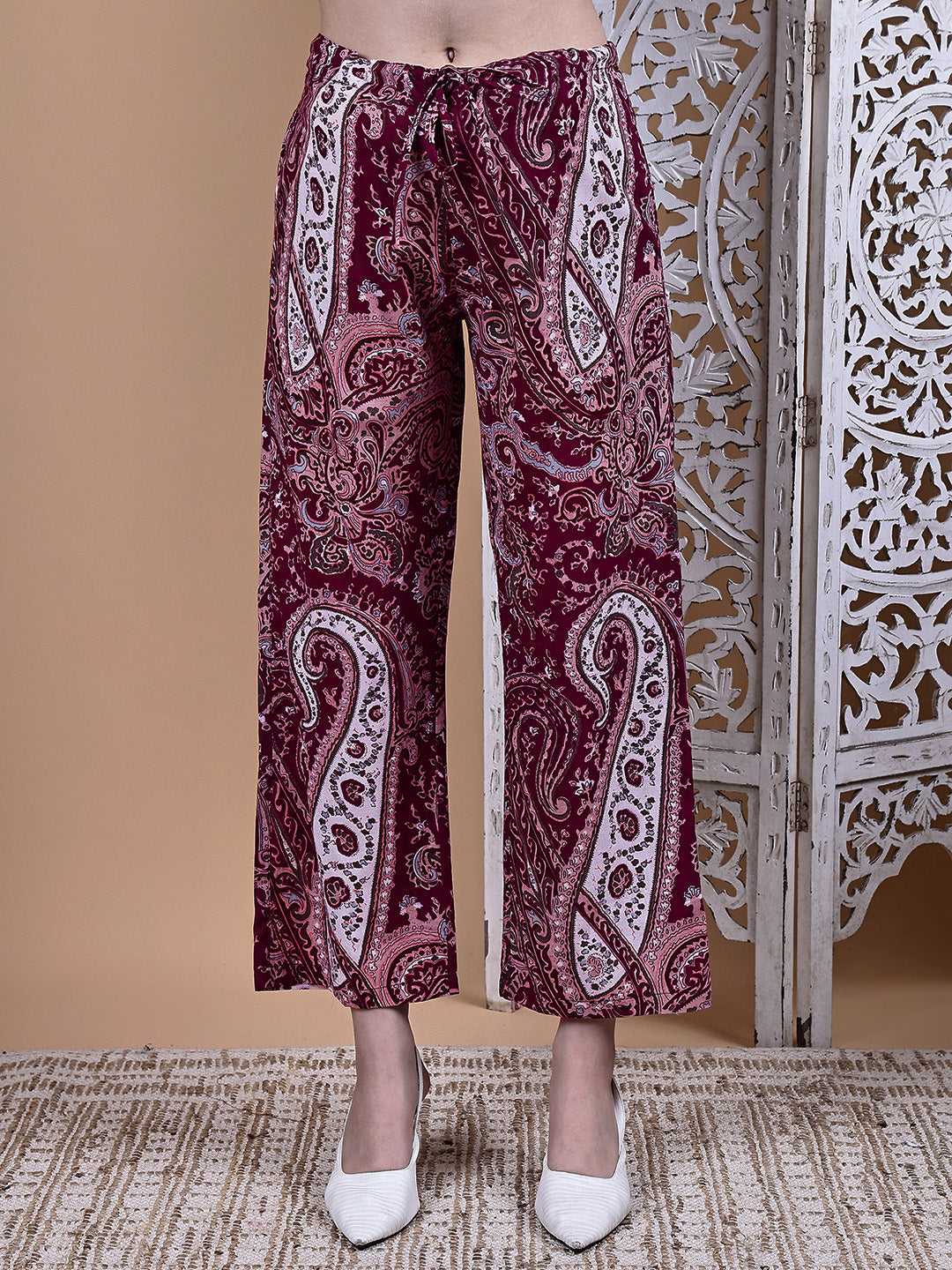 Maroon Paisley Cotton Maternity Kurta with Trouser and Dupatta