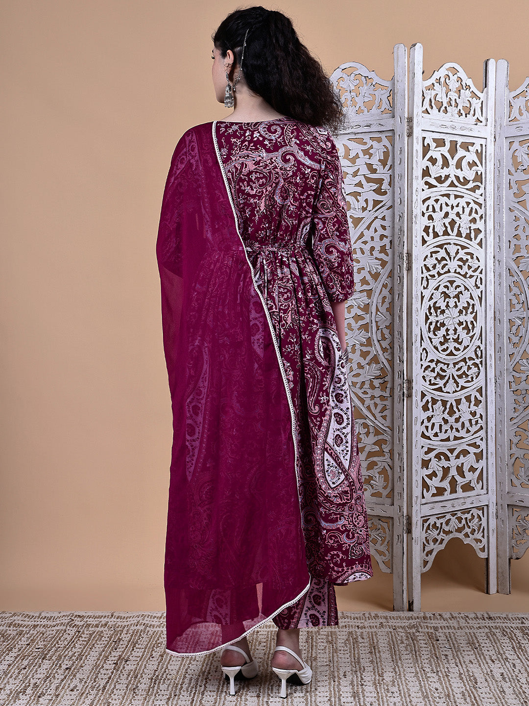 Maroon Paisley Cotton Maternity Kurta with Trouser and Dupatta