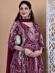 Maroon Paisley Cotton Maternity Kurta with Trouser and Dupatta
