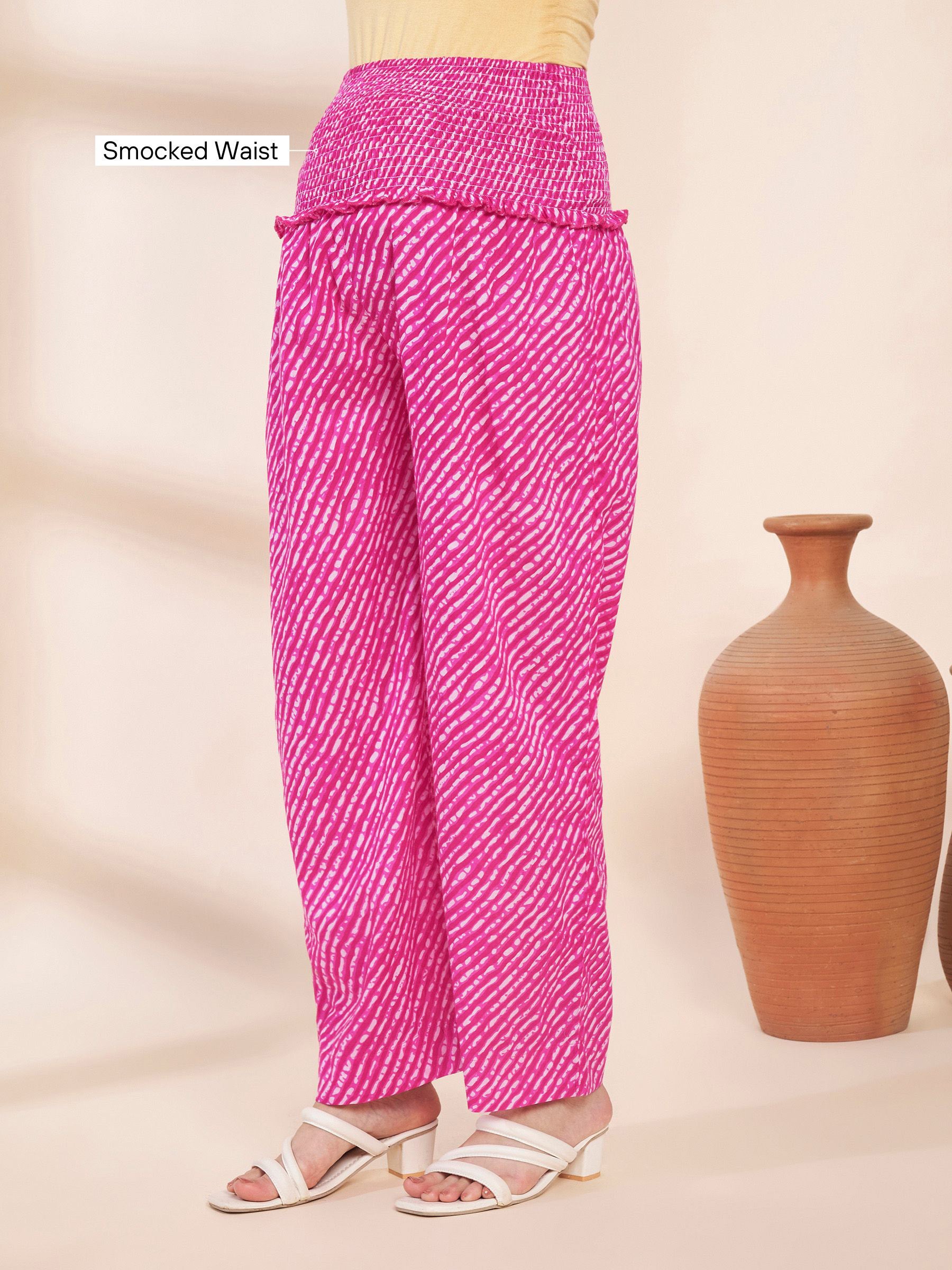Pink Bandhani Print Cotton Maternity Kurta with Trouser and Dupatta