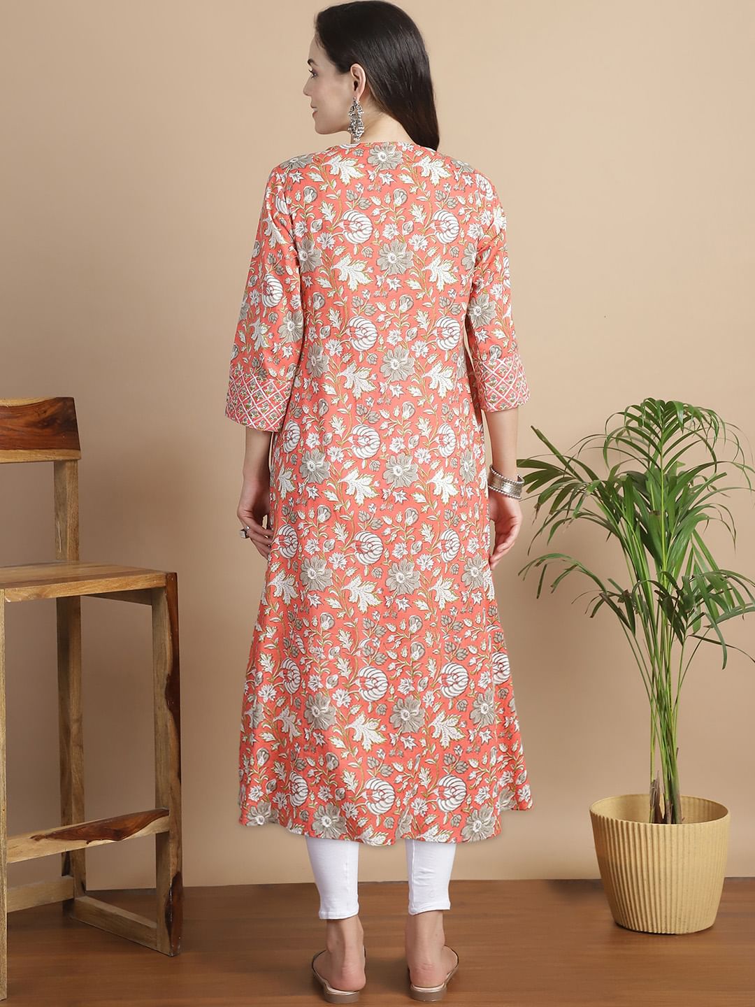 Peach Floral Cotton Maternity Kurta