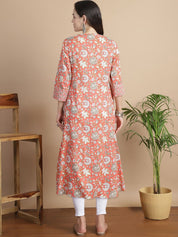 Peach Floral Cotton Maternity Kurta