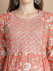 Peach Floral Cotton Maternity Kurta