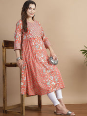Peach Floral Cotton Maternity Kurta