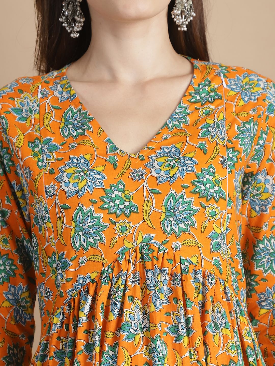 Orange Floral Cotton Maternity Kurta