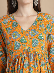 Orange Floral Cotton Maternity Kurta