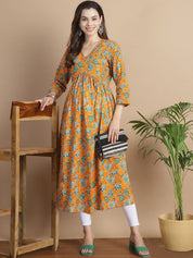 Orange Floral Cotton Maternity Kurta