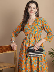 Orange Floral Cotton Maternity Kurta