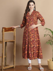 Brown Floral Cotton Maternity Kurta